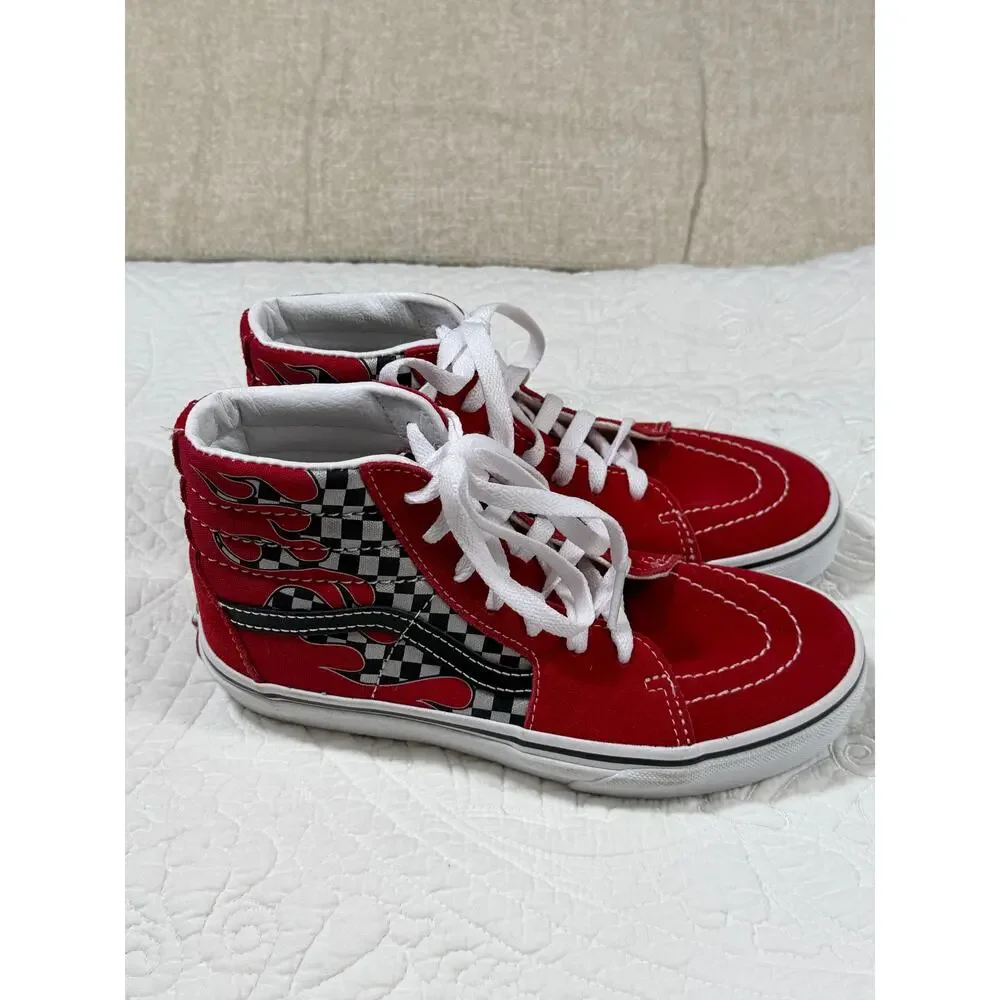 NWOT Vans Kid 3 Red Black White Lace Up High Top Skate Canvas Sneakers